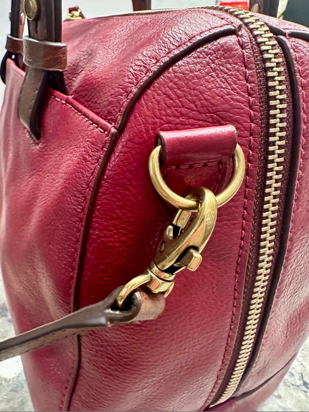 Fossil Red Leather Satchel with Brown Handles, New without tags - Picture 11 of 11